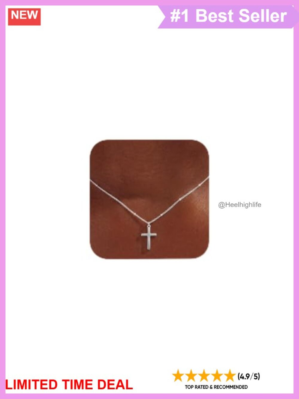 S925 Sterling Silver Cross Pendant Necklace Bead Chain Religious Gift